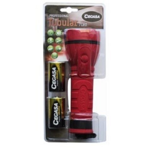 Cegasa profesional linterna de 7 led - cuerpo de goma antideslizante - resistente a golpes y humedad - funciona con 2 pilas lr20 (incluidas)