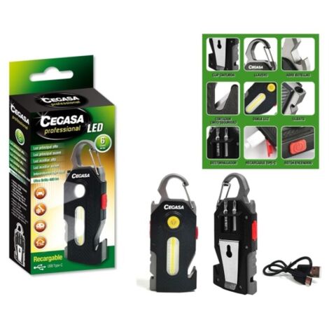 Cegasa torche de survie professionnelle cob+1 led jusqu'à 400lm -- jusqu'à 1.5h - batterie 300mah usb-c -- couleur noir