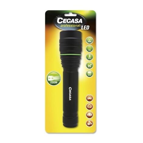 Cegasa torche professionnelle led 2000lm - dimensions 24 x 5.5cm - en aluminium - 3 positions - fonctionne avec 9 piles aa (non incluses)