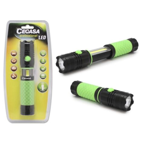 Cegasa torche professionnelle led extensible avec lumière frontale de 350lm et lumière latérale de 120lm - étanche ip44 -- étanche - alimentée par 4 piles aaa (non incluses)