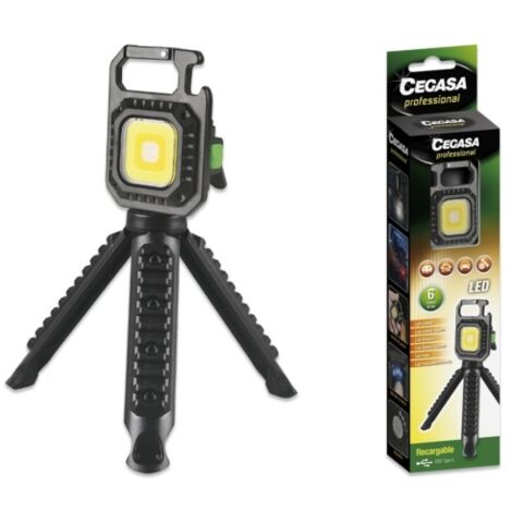 Cegasa torche professionnelle mini avec trépied cob jusqu'à 670lm - blanc, jaune, lumière combinée blanc et jaune, rouge  et lumière flash clignotante - batterie rechargeable usb-c - couleur noir