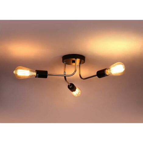 Ceiling Chandelier Light Fixture Industrial Metal Lamp Retro Lighting Vintage Pendant Light DIY 3 Arms E27 Black for Living Room Kitchen Hallway Loft Dining Room Bar Cafe (Without Bulb)