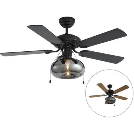 QAZQA Ceiling Fan Black 107.5cm with Pull Switch - Mistral Busa