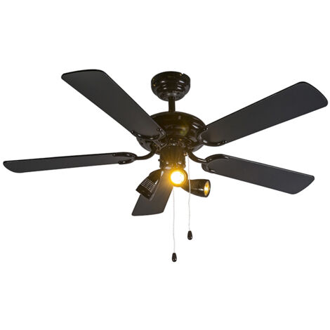 Ceiling Fan Black 110cm 3-Lights with Pull Cord - Mistral