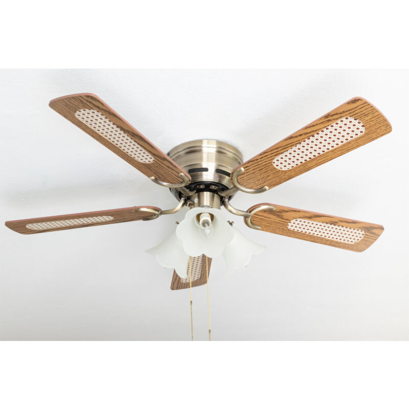 Ceiling fan Kisa Deluxe AB Oak / Walnut with lights