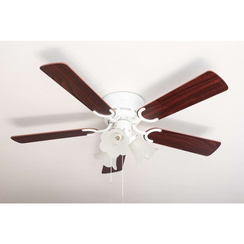 Pepeo - Ceiling fan Kisa Deluxe wh Rosewood / Walnut with lights