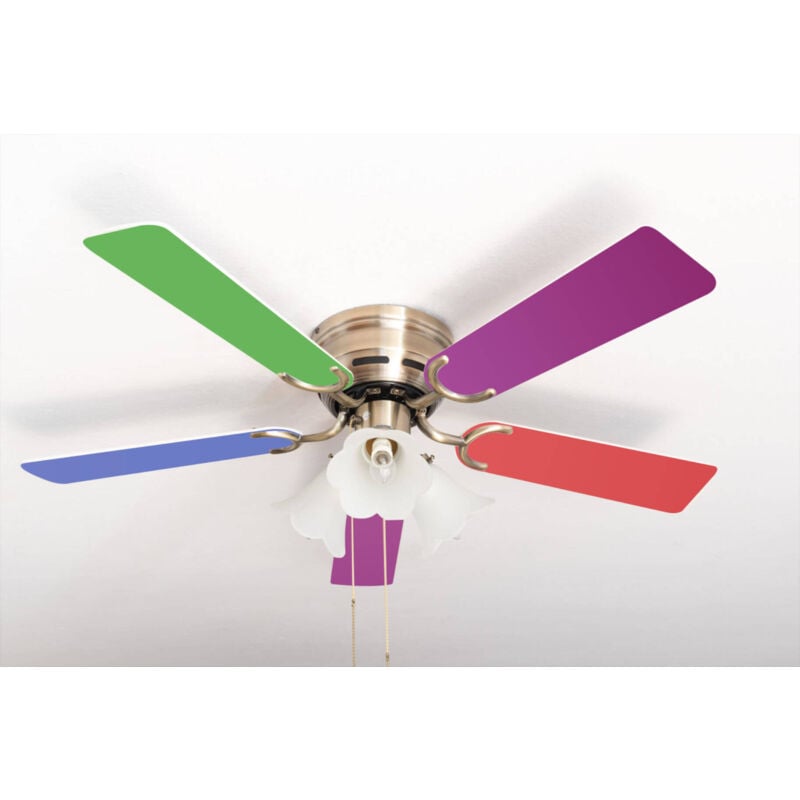 Pepeo - Ceiling fan Kisa Multicolor / Antique Brass with lights