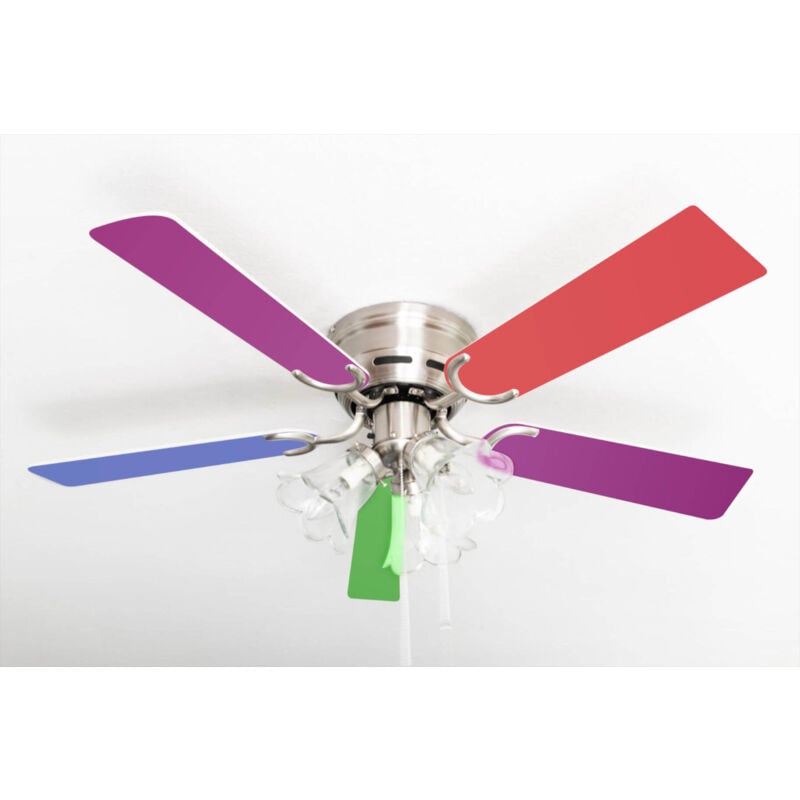 Pepeo - Ceiling fan Kisa Multicolor / Brushed Nickel with lights