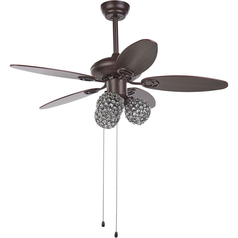 Beliani - Retro Ceiling Fan with Light 3 Shades Pull Chain Speed Control Brown Heilong