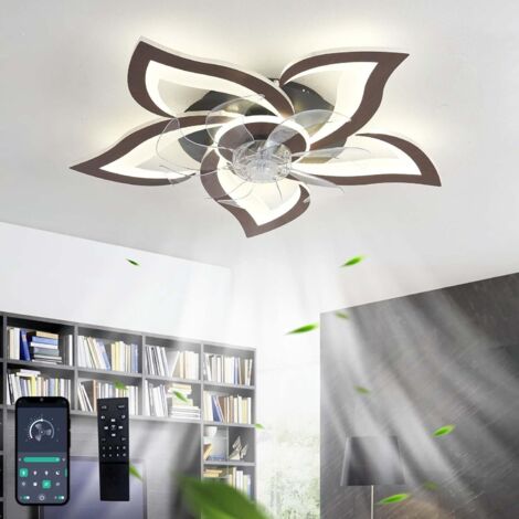 Ceiling Fan with Light, Modern Design, Silent, Dimmable LED Chandelier, Reversible DC Fan with 6 Speeds, Ceiling Fan and Remote Control for Bedroom and Living Room - Black Wood Grain