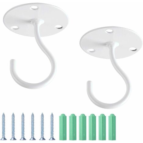 FUHUIDA TRADING Ceiling Hooks for Hanging Plants - Metal Plant Bracket Iron Wall Mount Lanterns Hangers for Hanging Bird Feeders, Lanterns, Wind Chimes, Planters, Outdoor Decoration Hooks 2 PackWhite