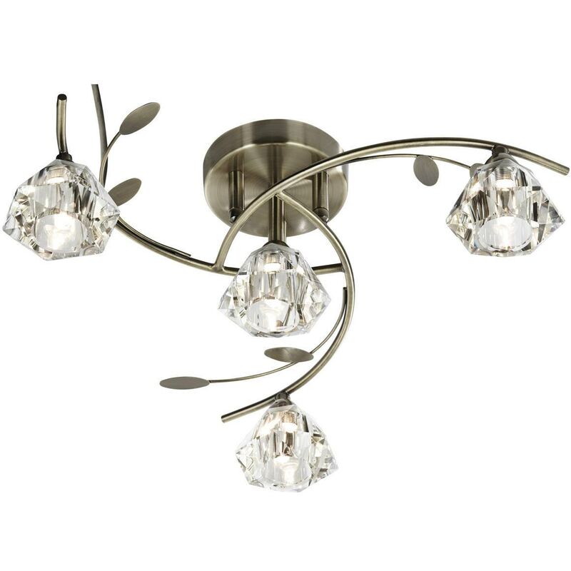 Sierra - 4 Light Semi Flush Multi Arm Ceiling Light Antique Brass and Glass, G9 - Searchlight