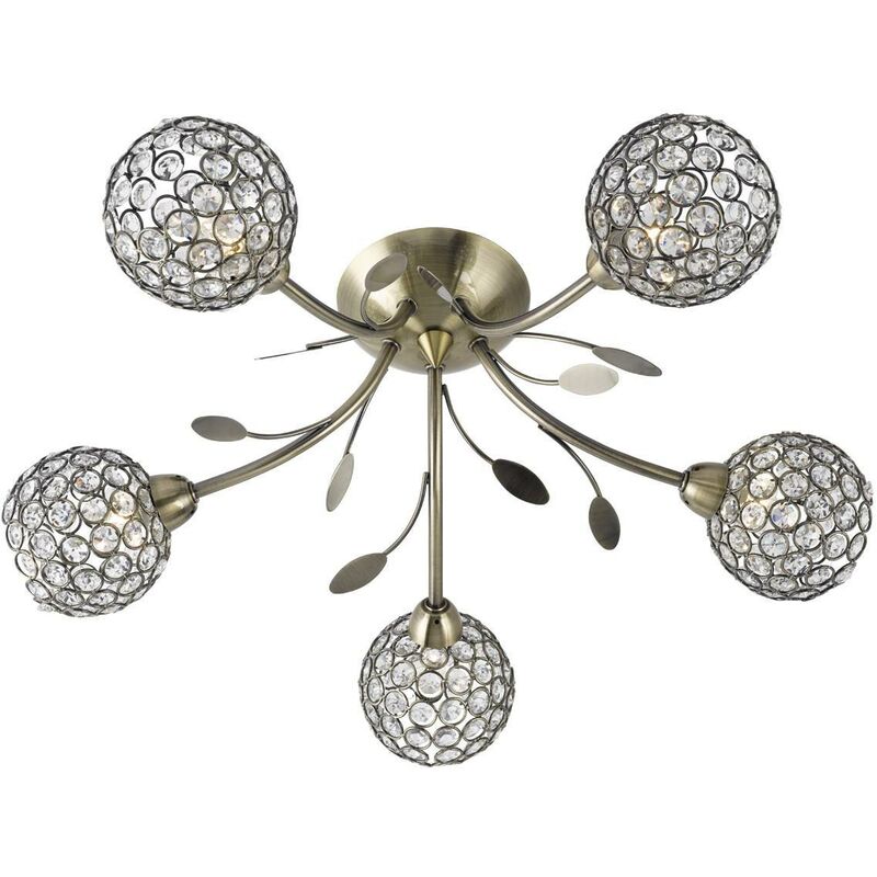 Bellis - 5 Light Semi Flush Multi Arm Ceiling Light Antique Brass and Glass, G9 - Searchlight