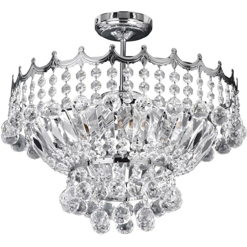 Versailles - 5 Light Ceiling Semi Flush Light Chrome with Crystals, E14 - Searchlight