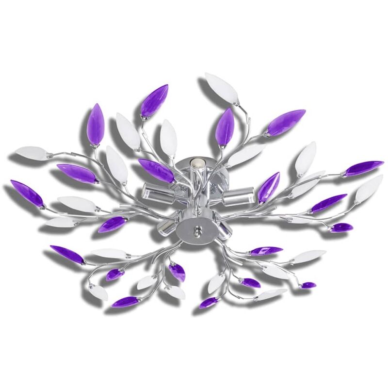 Purple&White Ceiling Lamp Acrylic Crystal Leaf Arms for 5 E14 Bulbs vidaXL