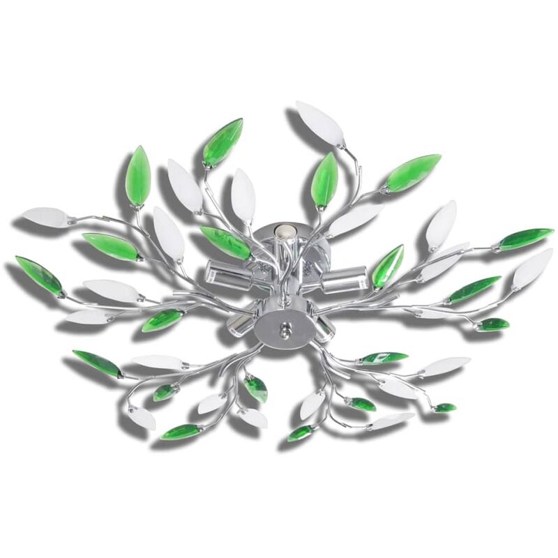 Vidaxl - Green&White Ceiling Lamp with Acrylic Crystal Leaf Arms for 5 E14Bulbs