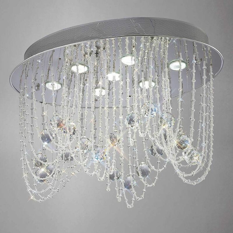 09diyas - Ceiling lamp Camilla oval 7 bulbs polished chrome / crystal