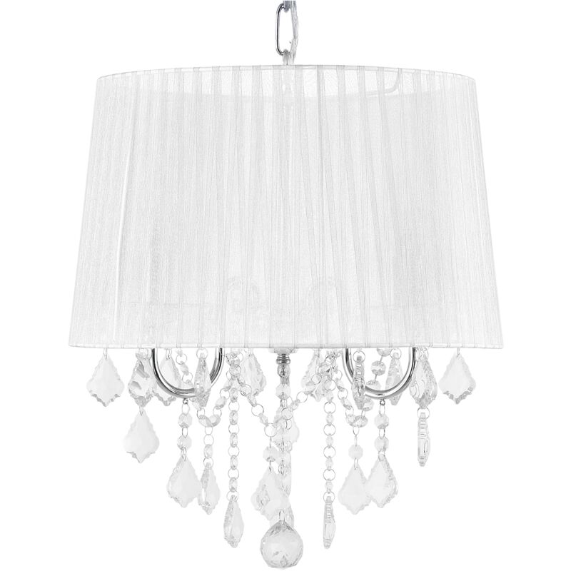 Beliani - Ceiling Pendant Lamp Light Chandelier Shade Crystals Glam 3 Light White Evans