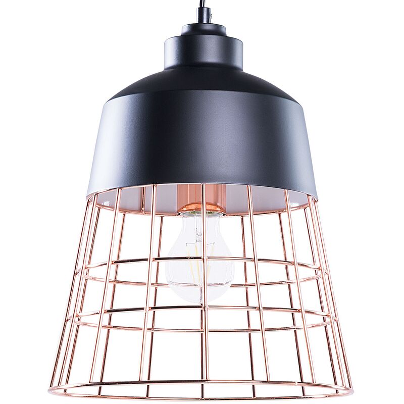 Beliani - Modern Industrial Ceiling Light Pendant Lamp Black Round Cage Shade Monte