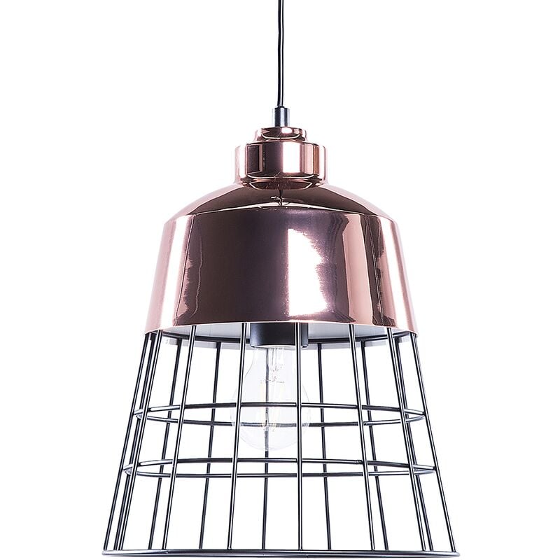 Beliani - Modern Industrial Ceiling Light Pendant Lamp Copper Round Cage Shade Monte
