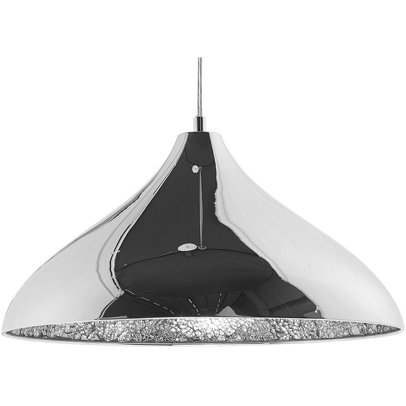 Beliani - Pendant Ceiling Lamp Light Metal Cracked Glass Silver Iskar
