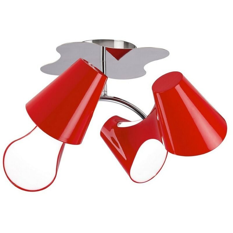 Inspired Mantra - Ora - Ceiling 2 Arm 4 Light E27, Gloss Red, White Acrylic, Polished Chrome