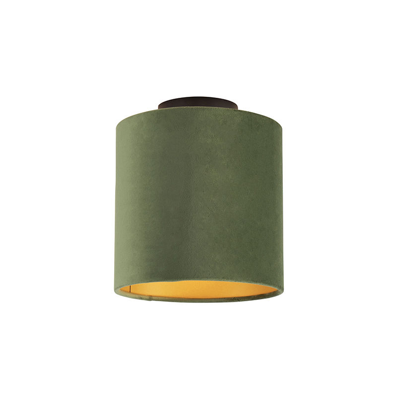 Ceiling Light with Velvet Shade Green with Gold 20 cm - Combi Black