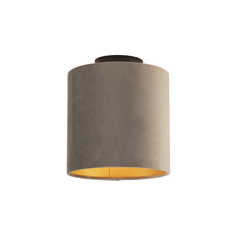 Ceiling Light with Velvet Shade Taupe with Gold 20 cm - Combi Black