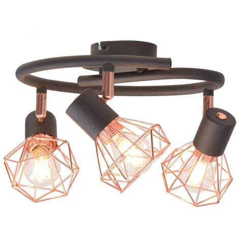 Ceiling Lamp with 3 Spotlights E14 Black and Copper