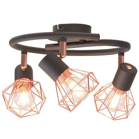 Ceiling Lamp with 3 Spotlights E14 Black and Copper vidaXL
