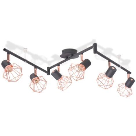 Ceiling Lamp With 6 Spotlights E14 Black And Copper