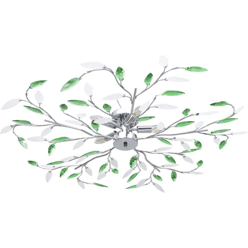 Vidaxl - Ceiling Lamp with Acrylic Crystal Leaf Arms for 5 E14 Bulbs Green - Green