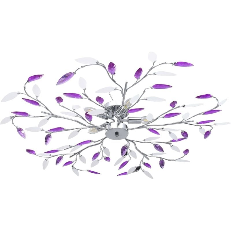 Vidaxl - Ceiling Lamp with Acrylic Crystal Leaf Arms for 5 E14 Bulbs Purple - Purple