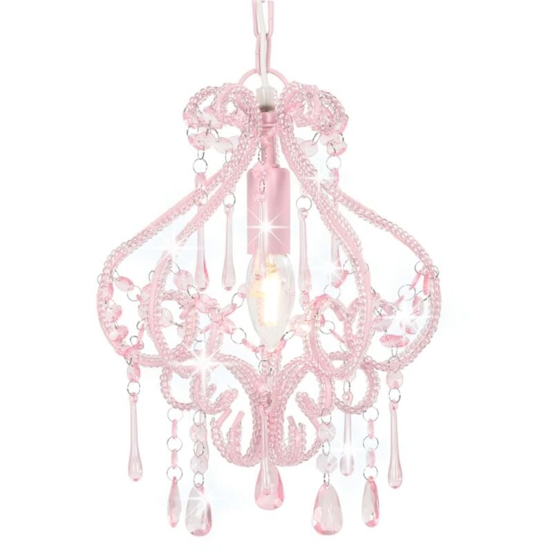 Vidaxl - Ceiling Lamp with Beads Pink Round E14