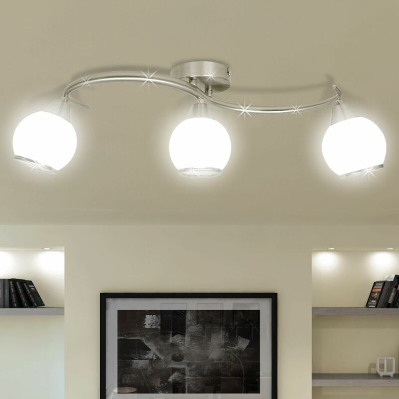 Ceiling Lamp with Glass Shades on Waving Rail for 3 E14 Bulb VDTD08475