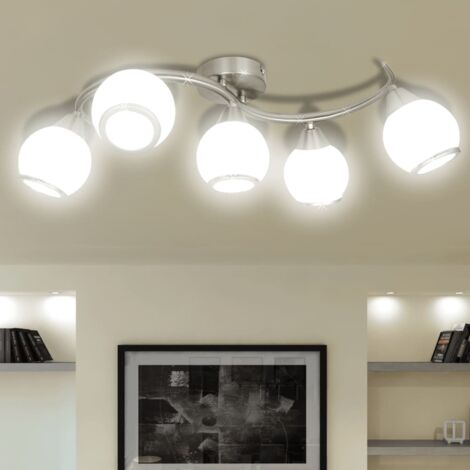 Ceiling Lamp with Glass Shades on Waving Rail for 5 E14 Bulb vidaXL