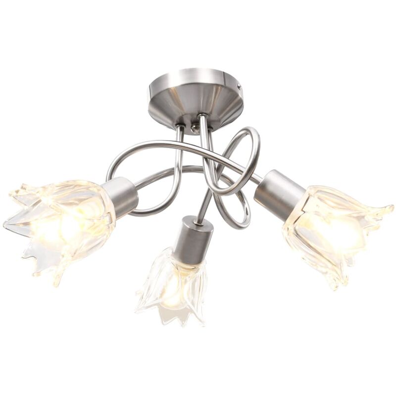 Ceiling Lamp with Transparent Glass Shades for 3 E14 Bulbs Tulip - Transparent - Vidaxl