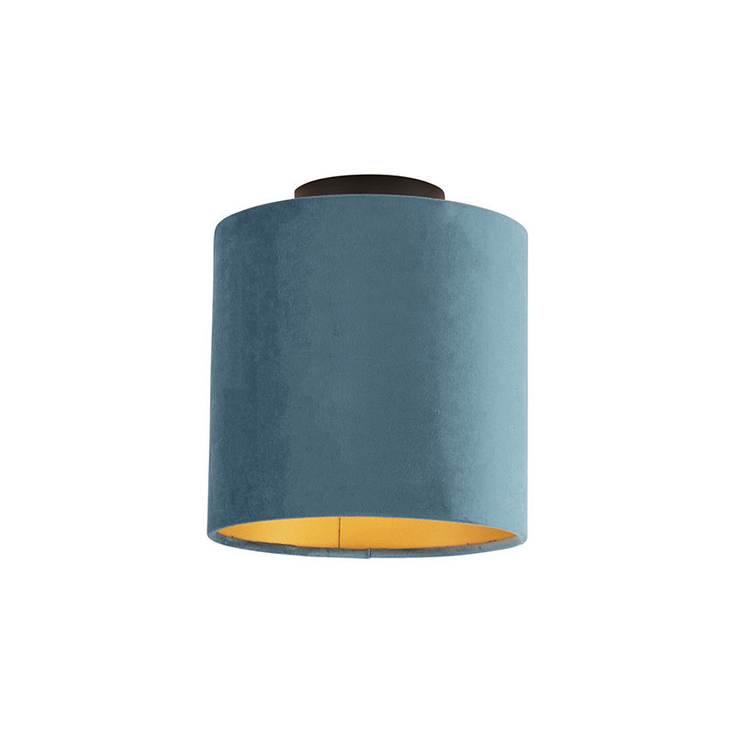 Ceiling Light With Velours Shade Blue with Gold 20 cm - Combi Black