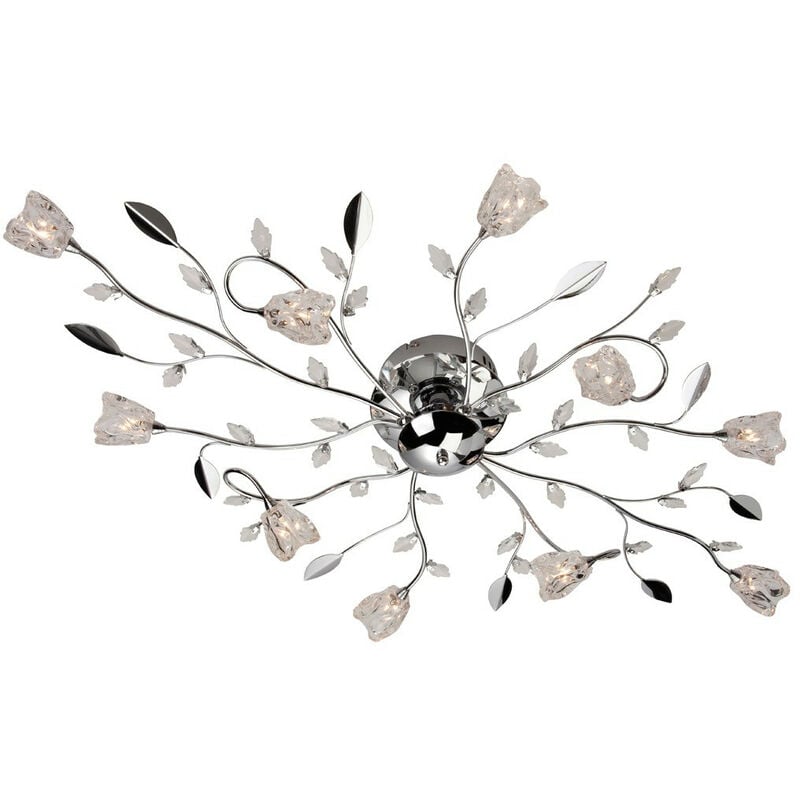 Firstlight Cindy - 10 Light Flush Multi Arm Ceiling Light Chrome, Clear Glass, G4 Bulb