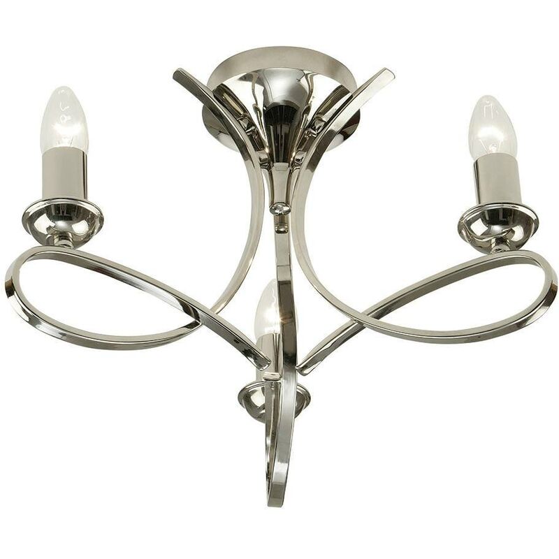 Interiors - 3 Light Semi Flush Multi Arm Ceiling Light Polished Nickel, E14