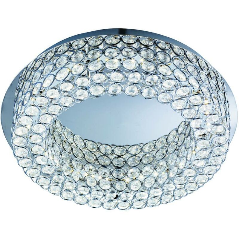 Vesta - led Round Flush Ceiling Light Chrome, Crystal Glass with Mirror Centre - Searchlight