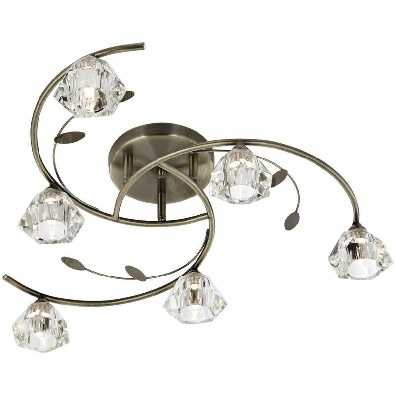 Searchlight Lighting - Searchlight Sierra - 6 Light Semi Flush Multi Arm Ceiling Light Antique Brass and Glass, G9