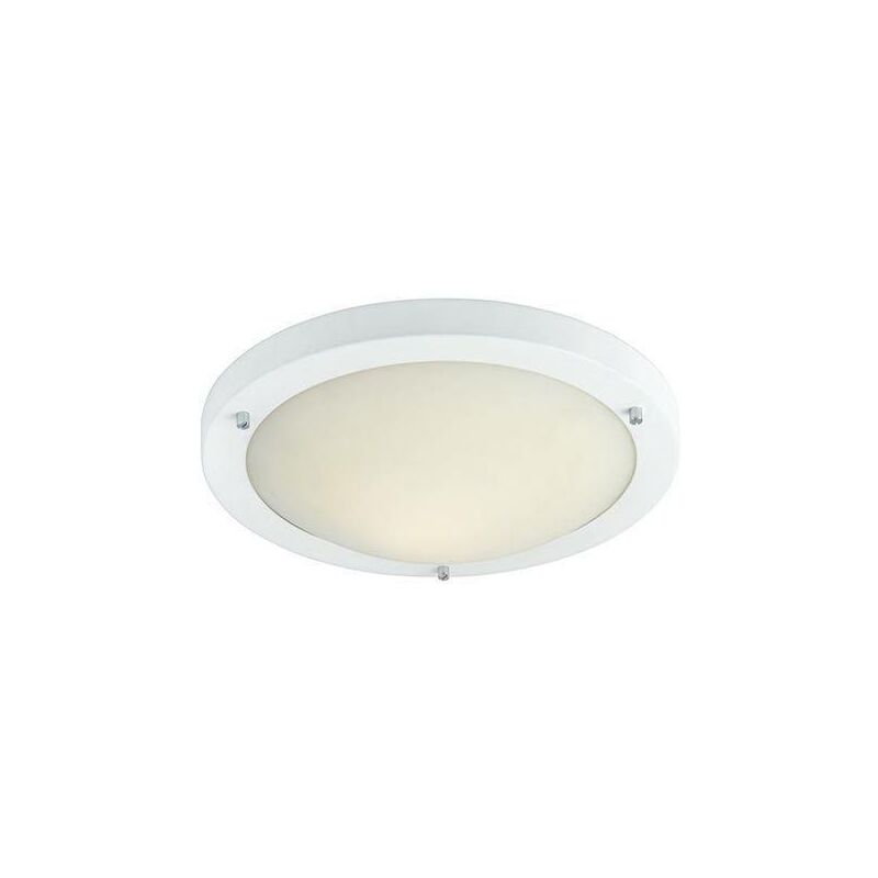 Rondo - 1 Light Flush Ceiling Light Matt White, Opal Glass IP54, E27 - Firstlight