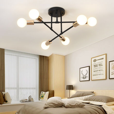 Ceiling Light 6x E27 Lamp Vintage Industrial Chandelier for Kitchen Bedroom Living Room Black and Copper