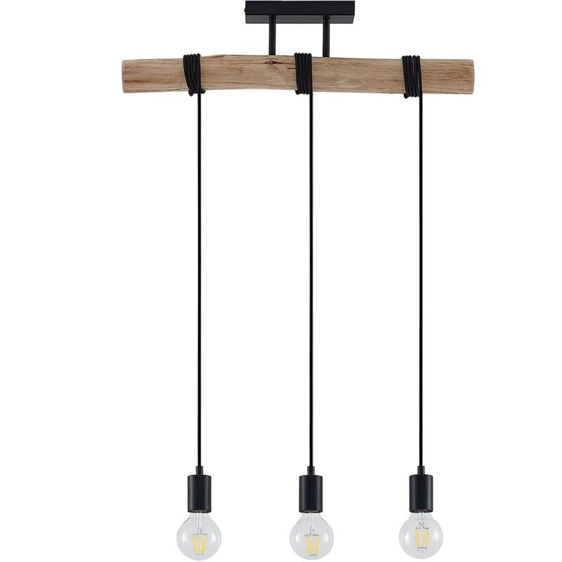 Ceiling Light Amilia dimmable (vintage, antique) in Brown made of Wood for e.g. Living Room & Dining Room (3 light sources, E27) from Lindby natural