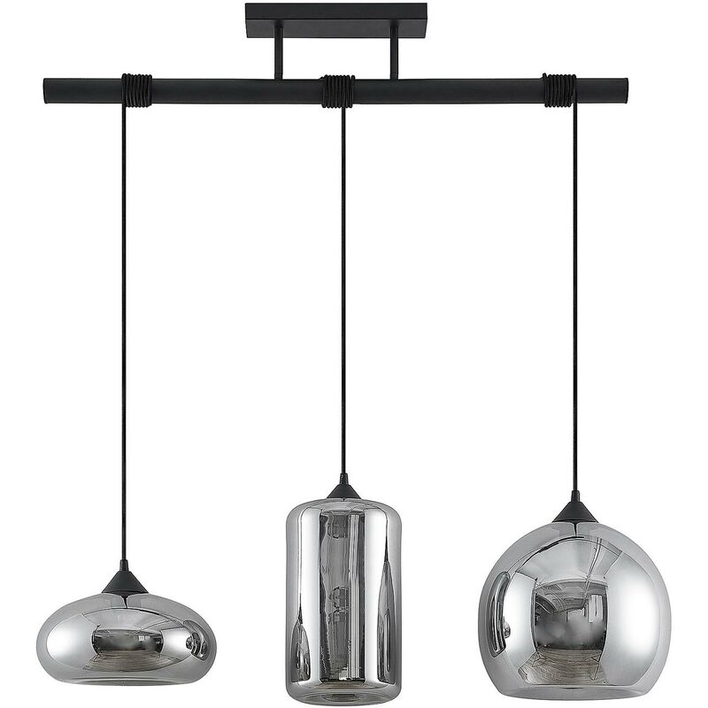Ceiling Light Arloris dimmable (vintage, antique) in Silver made of Glass for e.g. Living Room & Dining Room (3 light sources, E27) from Lindby smoky