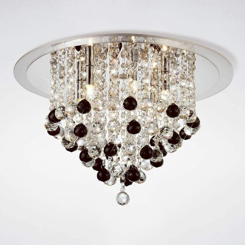 09diyas - Ceiling light Atla 6 Bulbs polished chrome / acrylic trim / crystal supplied with 25 black Spheres crystal