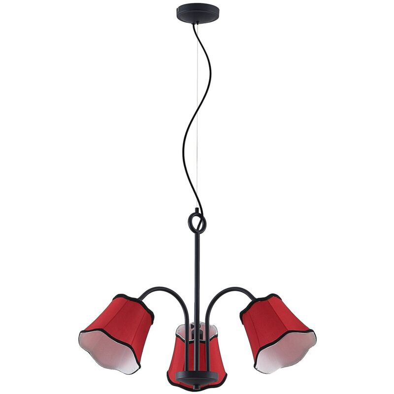 Lucande - Ceiling Light Binta dimmable (vintage, antique) in Red made of Textile for e.g. Living Room & Dining Room (3 light sources, E14) from rust