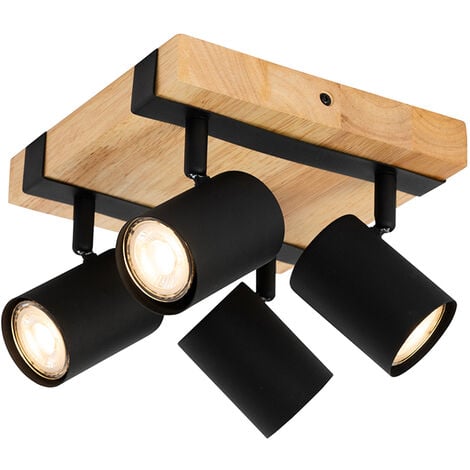 QAZQA Ceiling Light Black with Wood 4-Light Adjustable Rectangular - Jeana