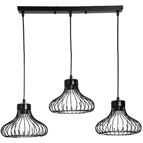 Ceiling Light Cage Vintage Pendant Light Creative Adjustable 3 Lights Industrial Pendant Light for Living Room Dining Room Bar Balcony Black